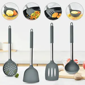 Custom 4pc Pancake Turner Silicone Kitchen Utensils Turners Utensilios De Cocina Tools With Solid Slotted Spatula And Turner