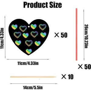 Набор для творчества Naturahand: 50 листов радужной скретч-бумаги, 10 деревянных стержней для скретч-арта и 50 красных ниток - Product Image 2
