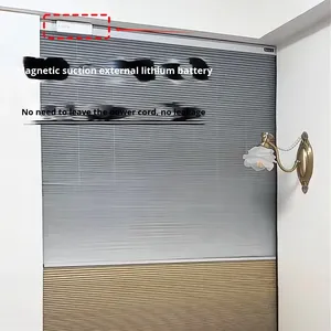 <span class=keywords><strong>Rideau</strong></span> <span class=keywords><strong>accordéon</strong></span> électrique moderne avec batterie au lithium intégrée, sans perçage, en bambou imprimé pour bureaux et hôtels - Product Image 2