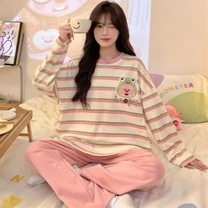 Pyjamas femmes automne et hiver ample grande taille dessin animé Ins pyjamas à manches longues pantalon <span class=keywords><strong>deux</strong></span> pièces costume ensemble de vêtements de nuit - Product Image 3