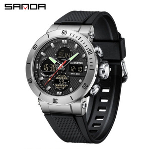 SANDA 6191 นาฬิกาอิเล็กทรอนิกส์สำหรับผู้ชายที่ขายดี ตั้งค่าหลายโซนเวลาได้ นาฬิกาข้อมือกีฬาแบบจอแสดงผลคู่อเนกประสงค์ - Product Image 1