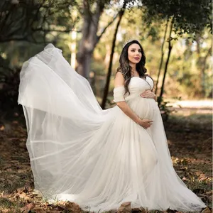 2024 Mùa Hè Mới Gown Dresses Thai Sản Dresses Chụp Ảnh Voan Thời Trang Mang Thai Ăn Mặc Nhiếp Ảnh