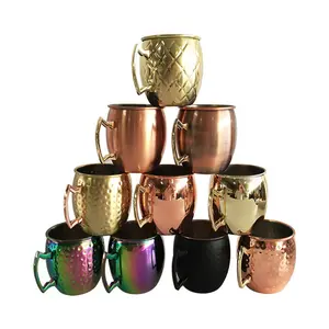 Wholesale Stainless Steel Moscow Mug With Gold Handle 2oz 12oz 16oz Beer Cocktail Vodka Hammered Mule Copper Mug