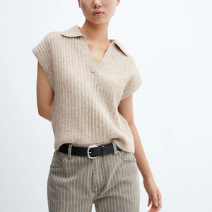 Chaleco suéter tejido suave <span class=keywords><strong>Jersey</strong></span> <span class=keywords><strong>cuello</strong></span> polo mezcla <span class=keywords><strong>lana</strong></span> Cachemira otoño-invierno nuevo personalizado - Product Image 1