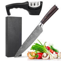 Ensemble de couteaux de chef de cuisine en acier inoxydable à motif damas de 8 pouces de haute qualité avec aiguiseur et boîte-cadeau