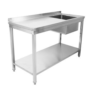 Table de préparation commerciale en acier inoxydable avec évier intégré et égouttoir |   Plan de travail de cuisine à 2 niveaux - Product Image 2