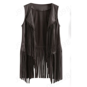 <span class=keywords><strong>Gilet</strong></span> <span class=keywords><strong>mi</strong></span>-<span class=keywords><strong>long</strong></span> pour <span class=keywords><strong>femme</strong></span> en velours de daim à franges, style décontracté - Product Image 5
