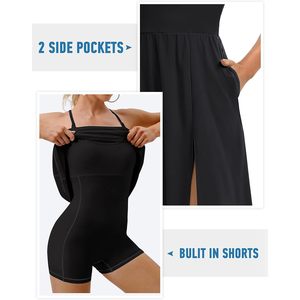 Robe de sport avec short et soutien-gorge intégrés, bretelles réglables, robe d'entraînement pour le tennis, le golf, robes midi pour femmes - Product Image 4