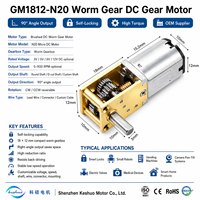 Moteur à engrenages sans fin CC GM1812-N20 6V 12V avec arbre de sortie à 90 degrés, couple élevé, réducteur miniature autobloquant pour serrure de porte intelligente
