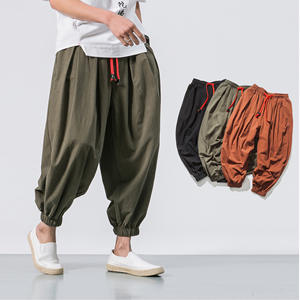 Bombachos holgados de talla grande de Color sólido para hombre, pantalones cerrados Retro de estilo chino, pantalones de algodón y lino para hombre - Product Image 4