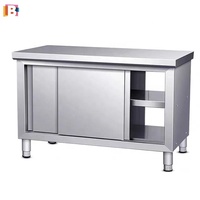 Edelstahl Arbeitstisch Bank mit Schiebetür Küche Arbeitstisch Bank Schrank mit Splash back Arbeitstisch
