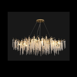 Lustres suspendus de grande taille pour escalier duplex, avec fleurs en cristal et pompons en érable, branches en laiton, luminaires suspendus pour villa - Product Image 1