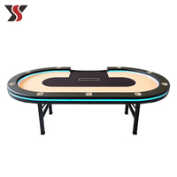 Mesa de Póker Texas Plegable con Luz LED Personalizada YS OEM, Mesa de Juego de Casino con Brillo Cian, Doble Fieltro y 10 Portavasos