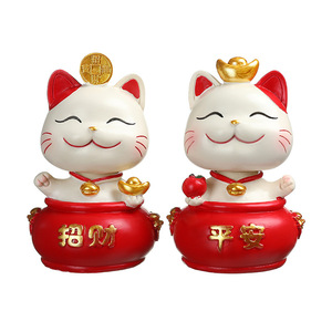 Lucky Cat Bobblehead <b>Ornament</b> Resin Craft For Home <b>Car</b> Decoration Gift - Product Image 4