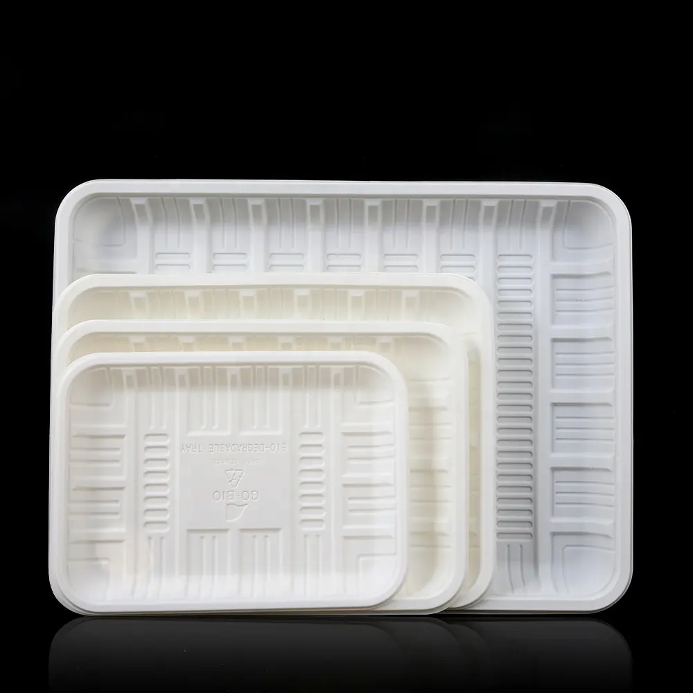 Personalizado Descartável plástico de amido de milho biodegradáveis bandejas de carne/bandeja do alimento/embalagem bandeja de frutas para o mercado