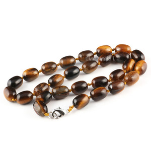 Nouveau style pas cher rond baril tube perles colliers bijoux collier de pierres précieuses avec des résultats en alliage, longueur 45CM / 17.5" - Product Image 2