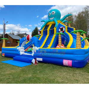 Castillo inflable gigante para niños, con tobogán acuático inflable con forma de pulpo y piscina, ideal para fiestas de verano al aire libre. - Product Image 3