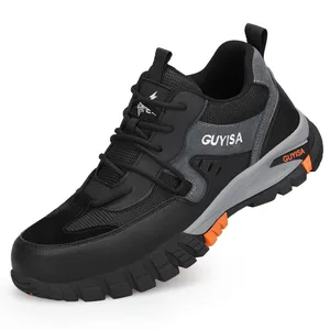Chaussures de sécurité en cuir imperméables antidérapantes noires tendance pour hommes, vente en gros de chaussures d'été respirantes pour hommes - Product Image 4