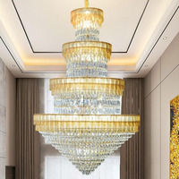 Lustres en cristal à quatre étages longs et modernes pour salles de banquet d'hôtels de luxe, escaliers de grandes villas et plafonds hauts