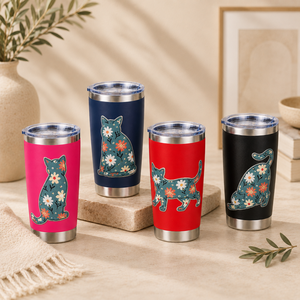 แก้วเก็บความร้อนสุญญากาศสองชั้น สแตนเลสสตีล ลายสุนัขและแมว พร้อมฝาใส - Product Image 4