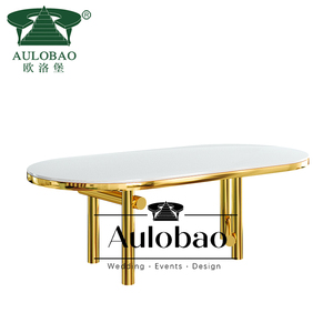 Hotel Furniture Wedding Event MDF Top <b>Stainless</b> <b>Steel</b> Oval Wedding <b>Table</b> Set - Product Image 2