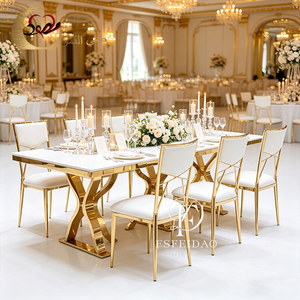 Chaise de mariage élégante et romantique en acier inoxydable doré pour l'ameublement hôtelier, avec coussin en velours/cuir PU pour repas en extérieur - Product Image 6