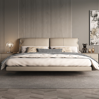 Lit Double Rembourré Moderne de Luxe en Cuir Véritable avec Cadre Flottant, Éclairage LED Intelligent et Design Minimaliste, Taille King pour Chambre Parentale