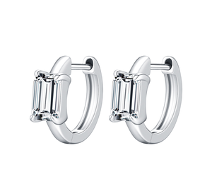 S925 Sterling Silver Rhodium Plated Trendy Elegant Emerald Cut Moissanite Claw Setting Hoop <b>Earrings</b> for Women <b>Fine</b> Jewelry - Product Image 1