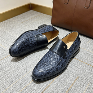 Mocassins de luxe pour homme en cuir gaufré <span class=keywords><strong>crocodile</strong></span> bleu marine avec contraste <span class=keywords><strong>noir</strong></span>, chaussures habillées formelles à enfiler pour affaires, chaussures de gentleman - Product Image 6
