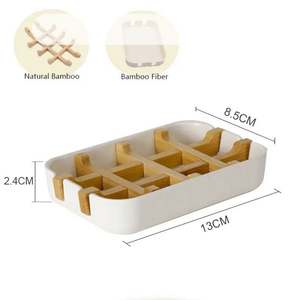 Accessoires de salle de bain en bambou style marbré, porte-savon, boîte à shampoing, boîte à savon avec drain d'eau - Product Image 4