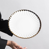 Keramische Europese stijl gouden rand dinerbord restaurant westerse stijl steak fruitsalade bord buffet servies serveerschalen