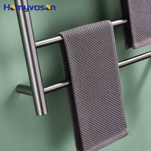 Porte-serviettes mural double couche chauffant électrique automatique luxueux gris canon en acier inoxydable SUS304, porte-serviettes <span class=keywords><strong>plat</strong></span> à 4 barres - Product Image 5