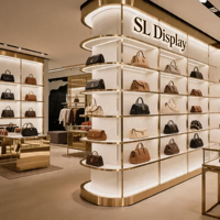 Vitrine d'exposition de sacs en cuir pour centre commercial, éclairage LED moderne de luxe personnalisé 2025