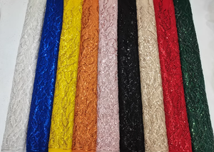 Ancho 125 cm oro brillante lentejuelas bordado cuentas malla nigeriana tela pesada tul encaje tela para vestido de novia - Product Image 2