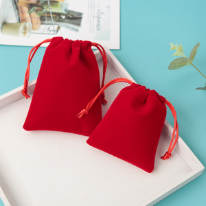 Red Velvet <b>Drawstring</b> Jewelry <b>Pouch</b> Plush Fabric Rectangular 5x7cm 7x9cm 8x10cm 9x12cm 10x15cm 13x18cm Storage Bag - Product Image 2
