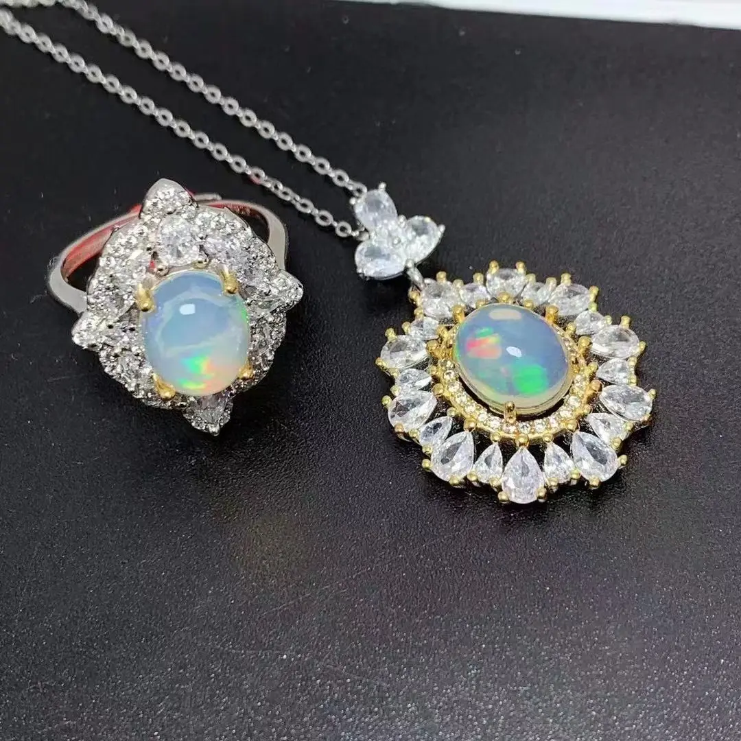 Neue Designer Handmade Günstige Mädchen Sterling Silber Hochzeit Natur Opal Schmuck Sets Für Frauen