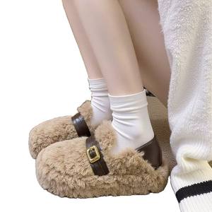 Pantuflas de Cuero Genuino con Suela Gruesa y Malla de Lana para Unisex, Nuevas Pantuflas de Algodón de Moda Primavera-Otoño 2026 para Salir - Product Image 5