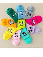 Chaussettes fantaisie en polyester et coton, fines, mi-mollet, super mignonnes, à motifs de visages d'anime et d'émoticônes, pour l'hiver, vente en gros