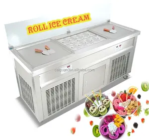 Thailand Double Pan 10 Buckets Fried Ice Cream Roller/ Instant Ice Cream Rolls Machine/ Fry Ice Cream Cold Plate