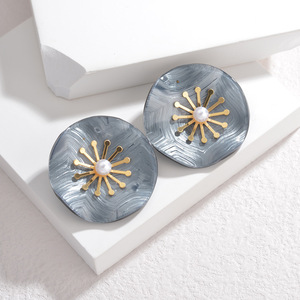 Resin Flower <b>Stud</b> <b>Earrings</b> with Pearl Center & 18K PVD Gold Stainless Steel Accent | Lightweight <b>Earrings</b> for Women & Girls - Product Image 2