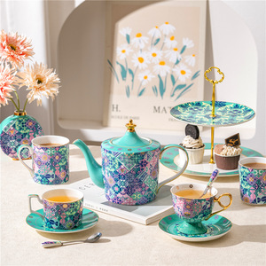 Set di Tazze <span class=keywords><strong>da</strong></span> Caffè in Porcellana Stile Marocchino di Lusso, <span class=keywords><strong>Collezione</strong></span> Diji Garden, Set per Tè del Pomeriggio, Set per Tè ai Fiori, Caraffa per Acqua, Caffettiera - Product Image 3