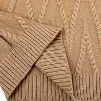Pull en maille jacquard torsadé à col montant pour femme, motif diamant, style camel, marque privée