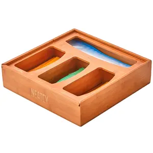 Suporte de saco de madeira para armazenamento de alimentos, organizador de gaveta de cozinha de bambu compatível com caixas e caixotes