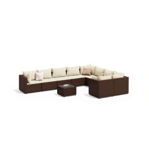 Brown Rattan Patio <b>Sofa</b> <b>Set</b> With Cushions For Garden Outdoor Furniture Contemporary Design - Product Image 1