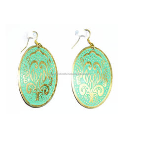 2024 Tanzania Ginkgo cuero verde 4 pares 20mm forma redonda martillado grandes pendientes de hoja de oro joyería ropa de verano joyería - Product Image 1