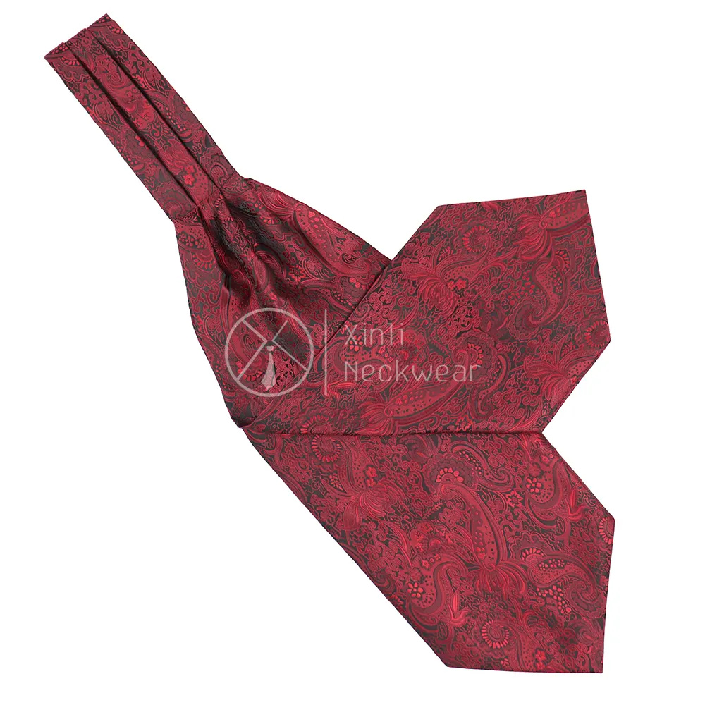 Retro Factory Wholesale Red Black Polyester Ascots Necktie Scarf Custom Paisley Floral Woven Jacquard Tuxedo Ascot For Men