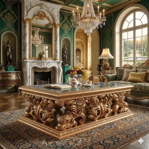 Luxury Handcrafted Antique Gold Stool – Solid Wood Accent <b>Table</b> for Elegant Living Room Decor - Product Image 2