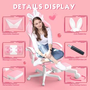 Silla <span class=keywords><strong>Gamer</strong></span> Rosa Reclinable con Reposapiés, Silla de Oficina <span class=keywords><strong>para</strong></span> Juegos con Masaje, Linda Silla de <span class=keywords><strong>Escritorio</strong></span> <span class=keywords><strong>para</strong></span> Chicas - Product Image 3