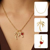 Colliers tendance style été en acier inoxydable plaqué or avec pendentif émail coloré fruits tropicaux, accessoires de bijoux DIY