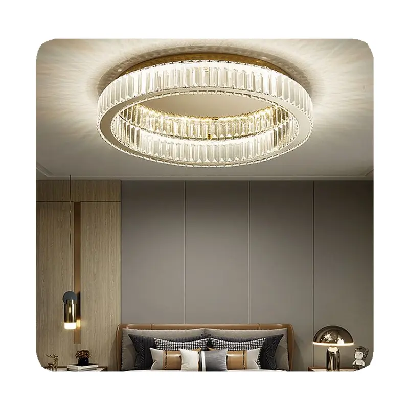 New Round Led Ceiling Light Indoor Hotel Living Room Luxury Gold Crystal Ceiling Lamp 2024